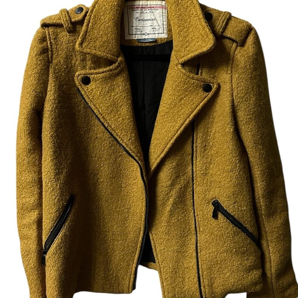 Anthropologie Cartonnier Mustard Wool Blend Moto Jacket Boho Cozy Size Small - Picture 4 of 11